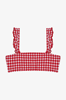 Kız Çocuk Gigham Kareli Fırfırlı Bandeau Bikini Takımı_1