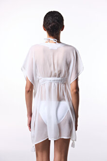 Beyaz Basic Şifon V Yaka Mini Kaftan_1