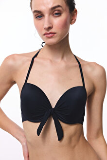 Siyah Cup Push Up Balenli Bikini Üstü