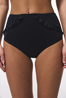 Siyah New High Ruffle Yüksek Bel Bikini Altı