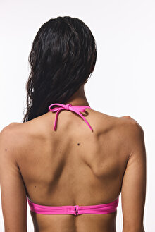 Pembe Cup Boyundan Bağlamalı Balenli Bikini Üstü_1