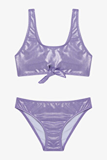 Lila Kız Çocuk Shiny Halter Yaka Bikini Takımı