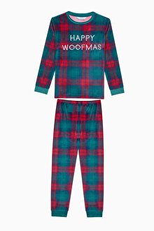 Unisex Çocuk Plaid Kırmızı Pijama Takımı