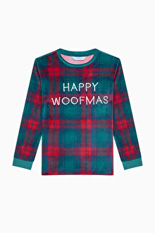 Unisex Çocuk Plaid Kırmızı Pijama Takımı_1