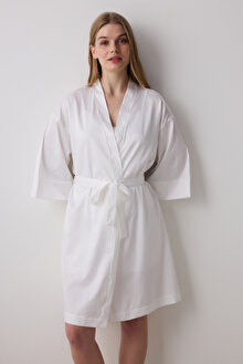 Bridal Delicate Saten Kırık Beyaz Sabahlık