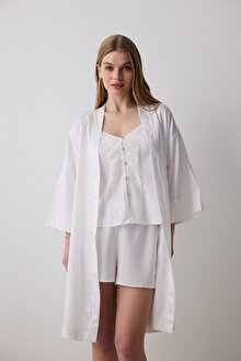 Bridal Delicate Saten Kırık Beyaz Sabahlık_1