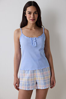Josıe Checked Açık Mavi Şortlu Pijama Takımı