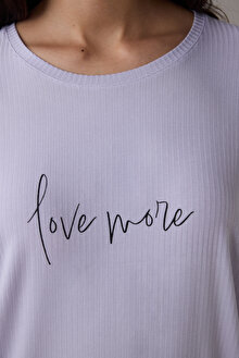 Love More Tişört Lila Pijama Üstü_1