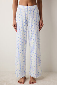 Roses Printed Pointel Pantolon Kırık Beyaz Pijama Altı