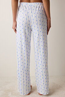 Roses Printed Pointel Pantolon Kırık Beyaz Pijama Altı_1