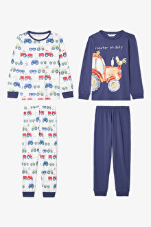 Erkek Çocuk Tracs Araba Desenli Pamuklu Uzun Kollu 2'li Pijama Takımı PN1G2JT525SK-MIX - Çok Renkli - Penti