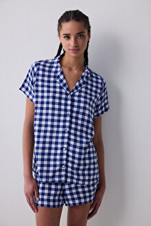 Blue Gignham Gömlek Şort Lacivert Pijama Takımı