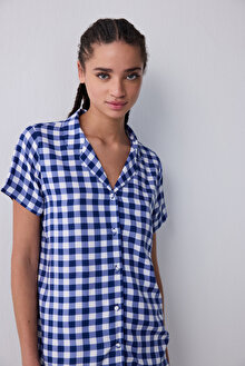 Blue Gignham Gömlek Şort Lacivert Pijama Takımı_1