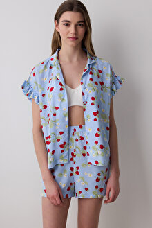 Strawberries Gömlek Şort Açık Mavi Pijama Takımı_1