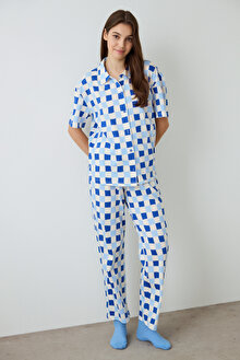 Ekoseli Rhea Gingham Gömlek Yaka Pamuklu  Kısa Kollu Pijama Takımı PN2JYQQY25SK-MIX - Çok Renkli - Penti