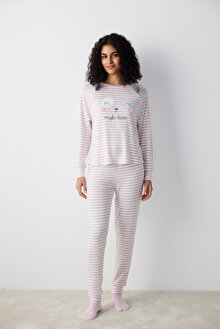 Maybe Later Çizgili Lila Sweatshirt