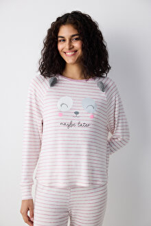 Maybe Later Çizgili Lila Sweatshirt_1