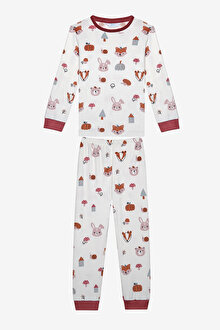 Kız Çocuk Animals Kırık Beyaz Pijama Takımı