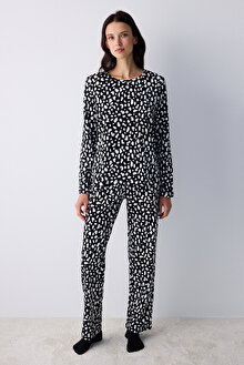 Dark Leopard Siyah Pantolon Pijama Takımı