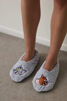 Açık Gri Tom & Jerry Nakışlı Ev Patiği PN7VYZYU25SK-GR17 - A.GRI - Penti