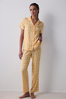 Sunny Floral Gömlek Pantolon Sarı Pijama Takımı