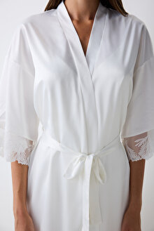 Bridal Aura Saten Kırık Beyaz Sabahlık_1