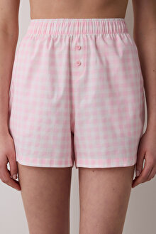 Pink Gingham Şort Pembe Pijama Altı