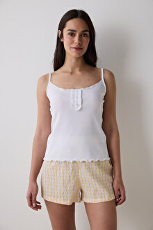 Josie Gingham Açık Sarı Şortlu Pijama Takımı_1