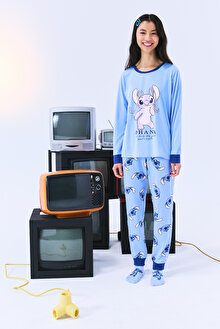 Stitch Ohana Pantolon Açık Mavi Pijama Takımı - Stitch Koleksiyonu_1