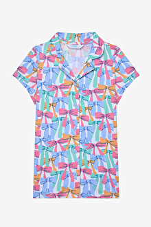 Kız Çocuk Colorful Bows Gömlek Kırık Beyaz Pijama Takımı_1