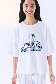 Stitch Happy Pantolon Optik Beyaz Pijama Takımı - Stitch Koleksiyonu _1