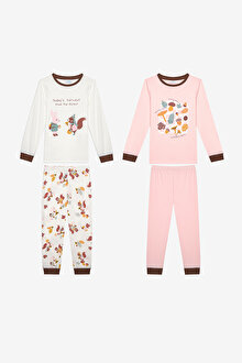Pamuklu Kız Çocuk Gross 2li Çok Renkli Pijama Takımı