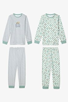 Kırık Beyaz Erkek Çocuk Little Truck Çizgili Uzun Kol 2'li Pijama Takımı PNIB1HPQ25SK-B32 - Beyaz - Penti