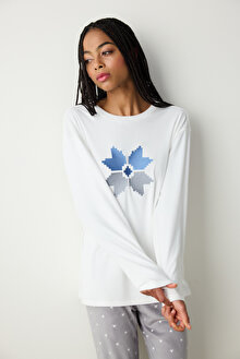 Cute Snowflake Fuzzy Kırık Beyaz Sweatshirt