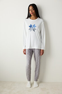 Cute Snowflake Fuzzy Kırık Beyaz Sweatshirt_1