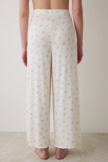 Bloom Printed Ekru Pantolon_1