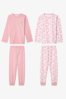 Pembe Kız Çocuk İnek Desenli Uzun Kollu 2li Pijama Takımı PNL8401E25SK-MIX - Çok Renkli - Penti