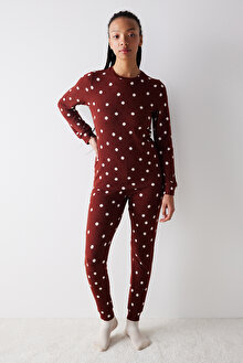 Dotted Termal Kahverengi Pantolon Pijama Takımı