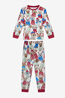 Unisex Çocuk Party Dog Kırık Beyaz Pijama Takımı