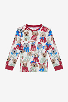 Unisex Çocuk Party Dog Kırık Beyaz Pijama Takımı_1