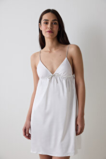 Bridal Delicate Saten Kırık Beyaz Gecelik