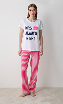 Always Right Pantolon Çizgili Beyaz Pijama Takımı - Penti Loves Paris Koleksiyonu