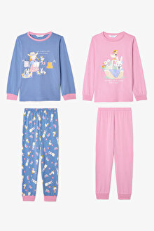 Kız Çocuk Furry Bunny Tavşan Baskılı Uzun Kollu 2'li Pijama Takımı PNQX00WI25SK-MIX - Çok Renkli - Penti