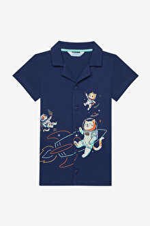Erkek Çocuk Catstronaut Gömlek Koyu Mavi  Pijama Takımı_1