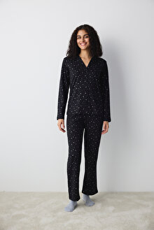 Pamuklu Dark Sky Siyah Gömlek Pantolon Pijama Takımı_1