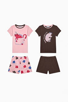 Kız Çocuk Meowberry Çok Renkli 2li Pijama Takımı