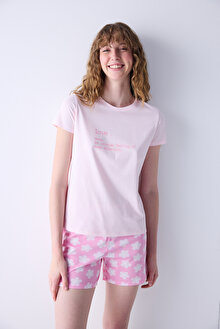 Love Pembe Şortlu Pijama Takımı