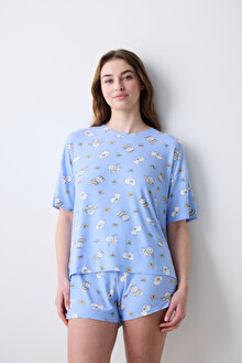 Bowtiful Printed Şort Açık Mavi Pijama Altı_1