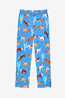 Erkek Çocuk Horses Gömlek Mavi Pijama Takımı_1
