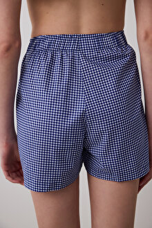 Blue Gingham Şort Lacivert Pijama Altı_1